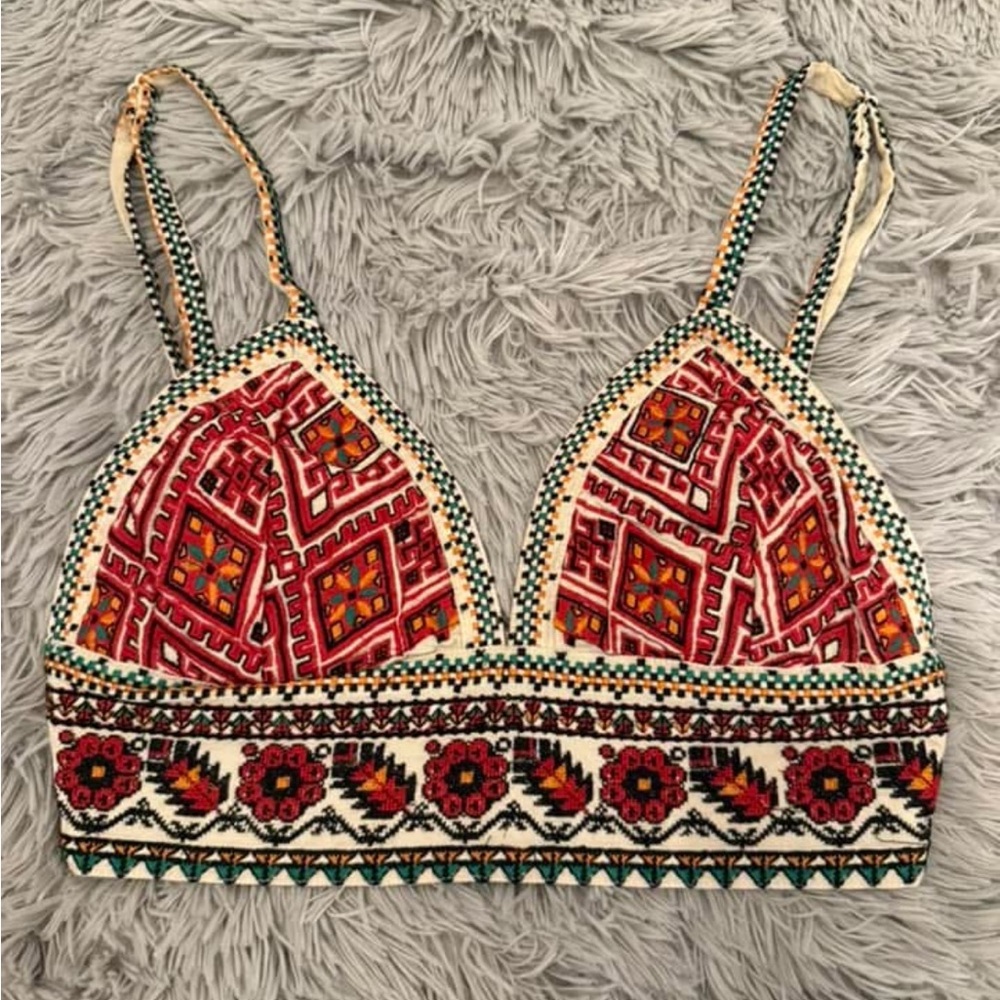 Embroidered Red Patterned Crop Bralette Top